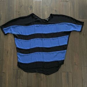 Rock & Republic Black and Blue Striped Dolman Sleeve Blouse L